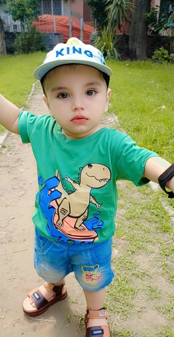 Dinosaur Water Skateboard Print Tee Light Green Colour Printed T Shirts Kids 100% Cotton Tees