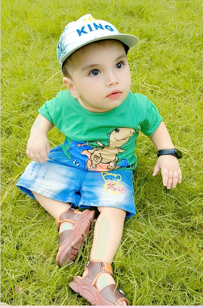 Dinosaur Water Skateboard Print Tee Light Green Colour Printed T Shirts Kids 100% Cotton Tees