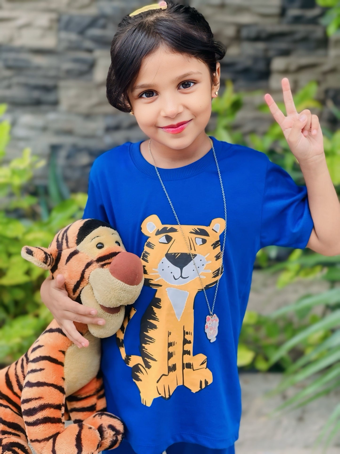 Tiger Print Unisex Tee Blue Colour Printed T Shirts Kids 100% Cotton Tees OR Shorts