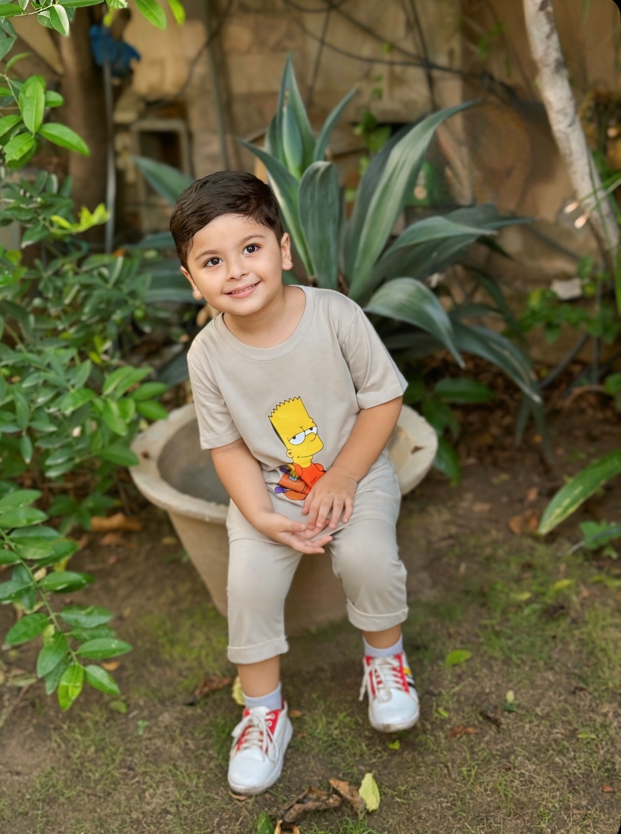 Bart Simpson with Skateboard Print Tee Cream Colour Printed T Shirts Kids 100% Cotton Tees