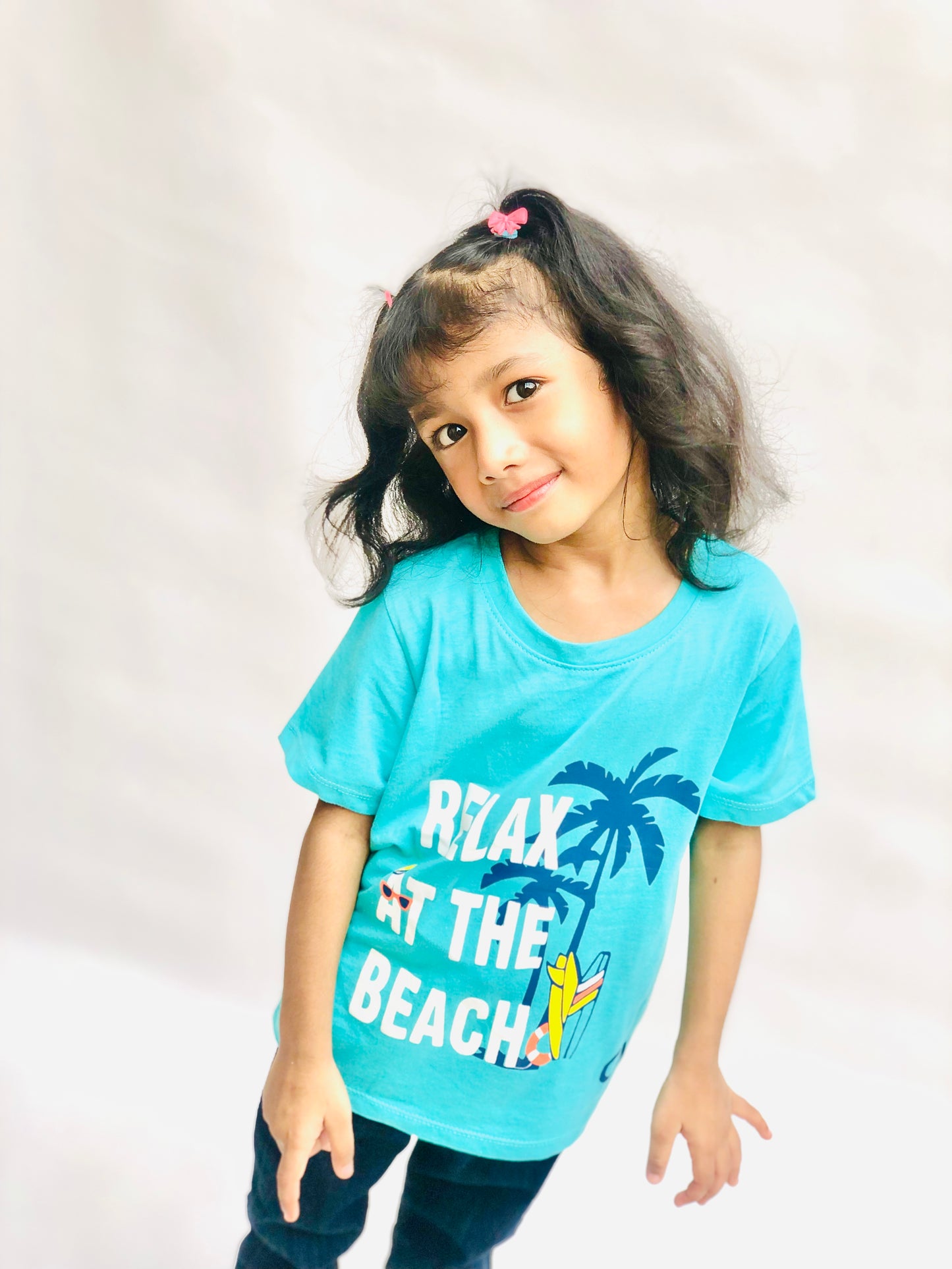 Relax at the Beach Unisex Tee Teal Colour Printed T Shirts Kids 100% Cotton Tees