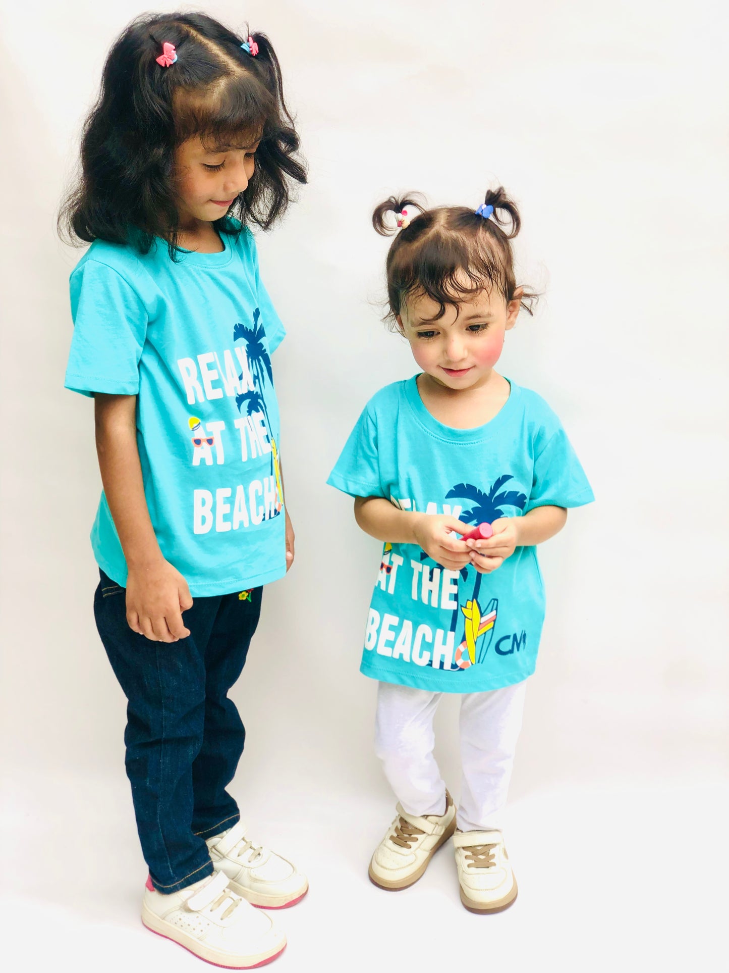 Relax at the Beach Unisex Tee Teal Colour Printed T Shirts Kids 100% Cotton Tees