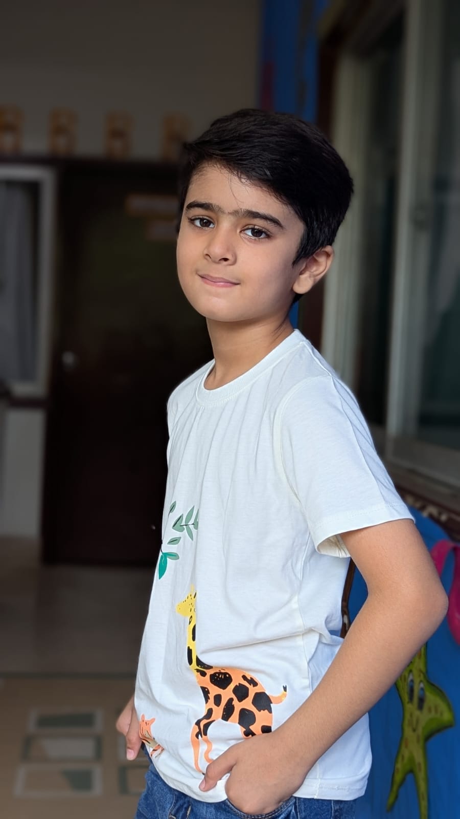 Zoo Animals Print Tee White Colour Printed T Shirts Kids 100% Cotton Tees