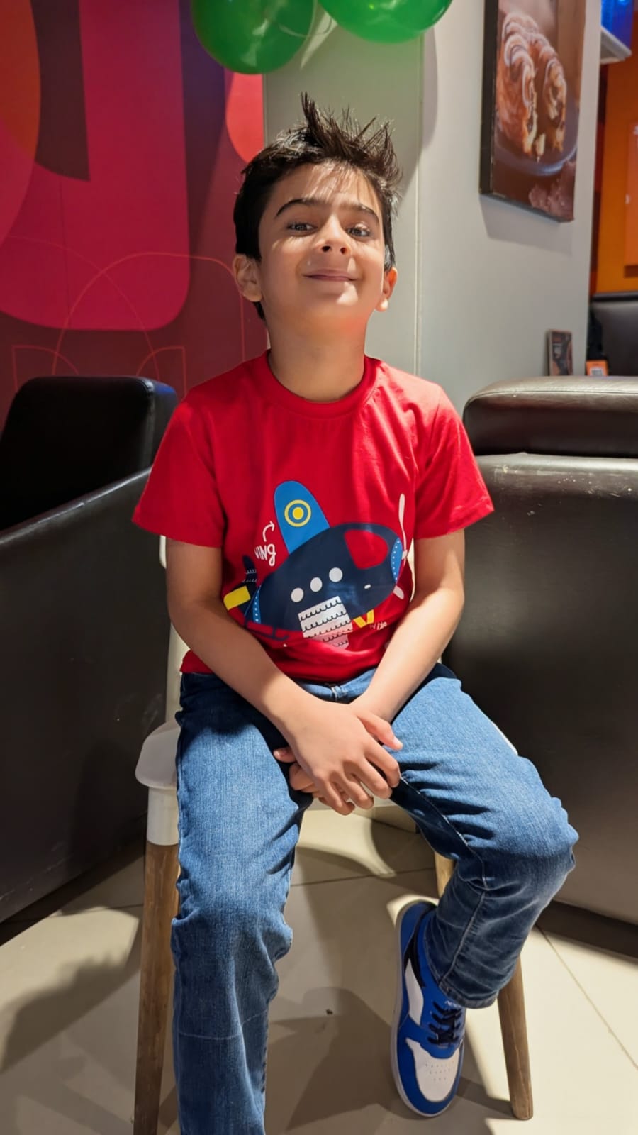 Airplane Wing and Wheel Print Tee Red Colour Printed T Shirts Kids 100% Cotton Tees