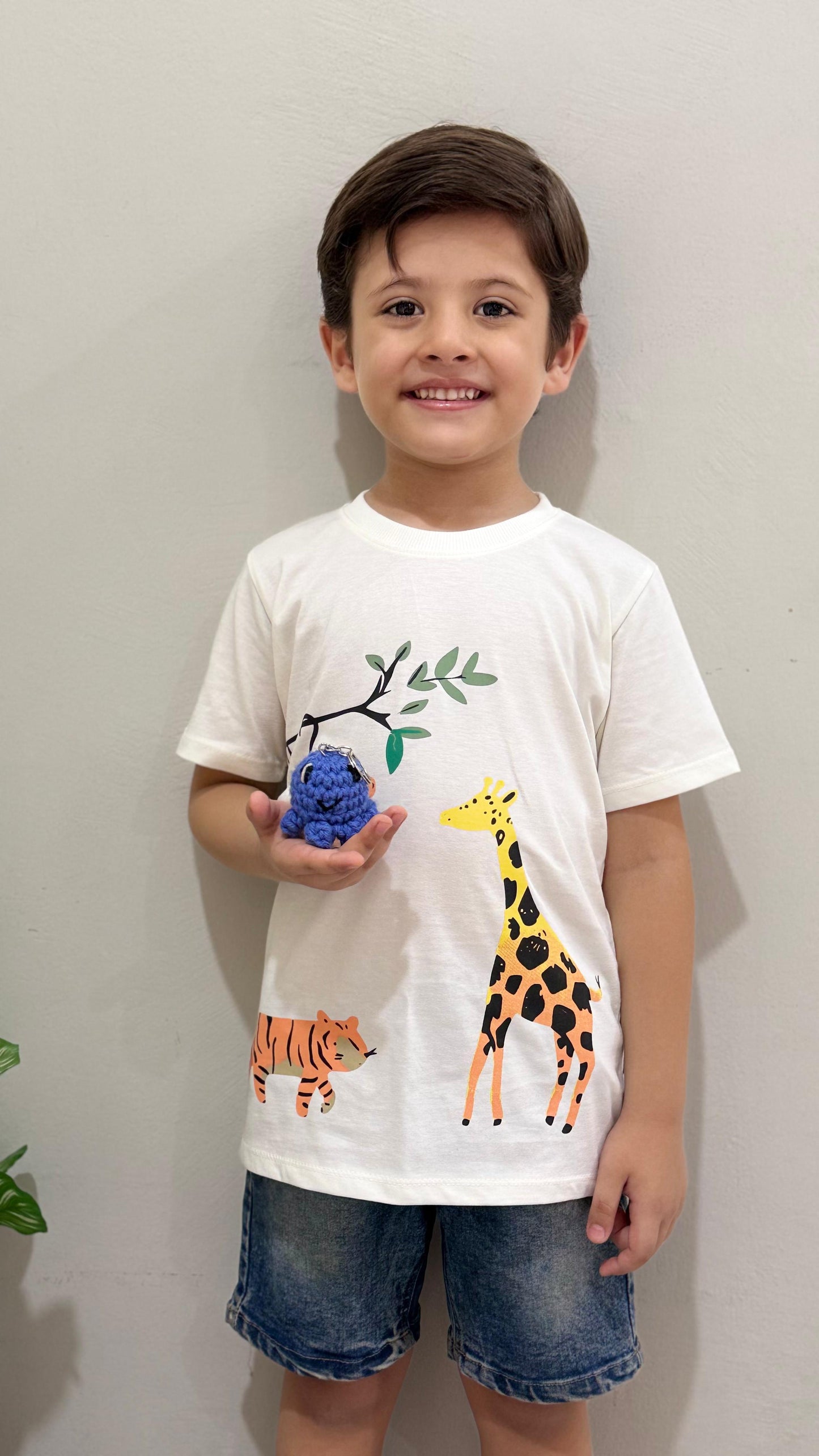 Zoo Animals Print Tee White Colour Printed T Shirts Kids 100% Cotton Tees