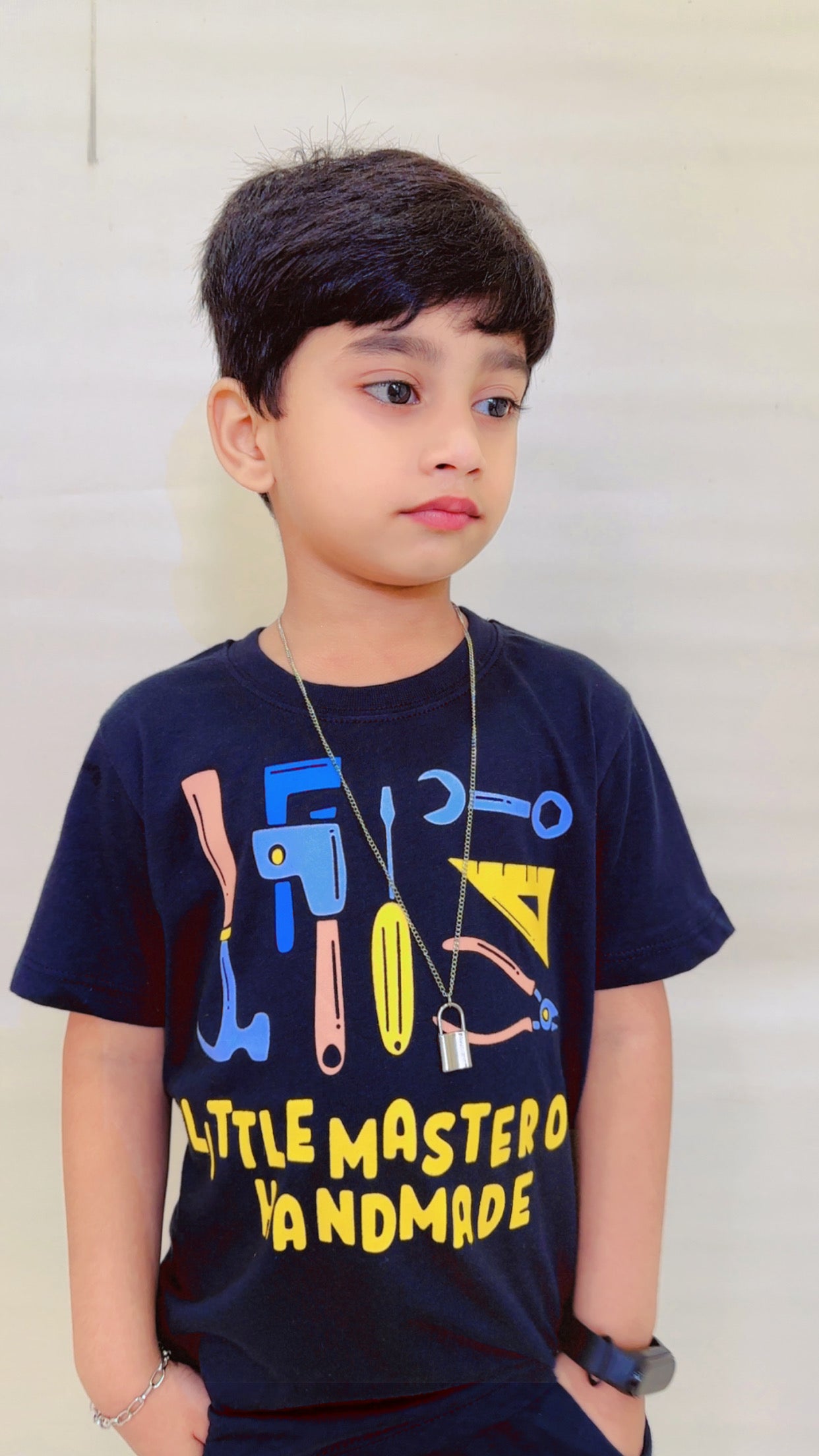 Little Master of Handmade Unisex Tee Black Colour Printed T Shirts Kids 100% Cotton Tees