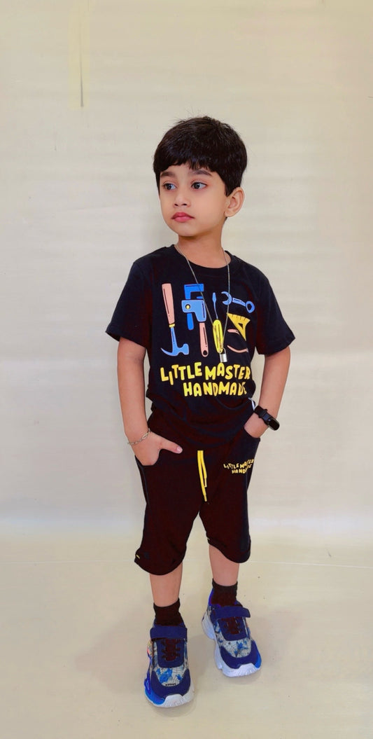 Little Master of Handmade Unisex Tee Black Colour Printed T Shirts Kids 100% Cotton Tees