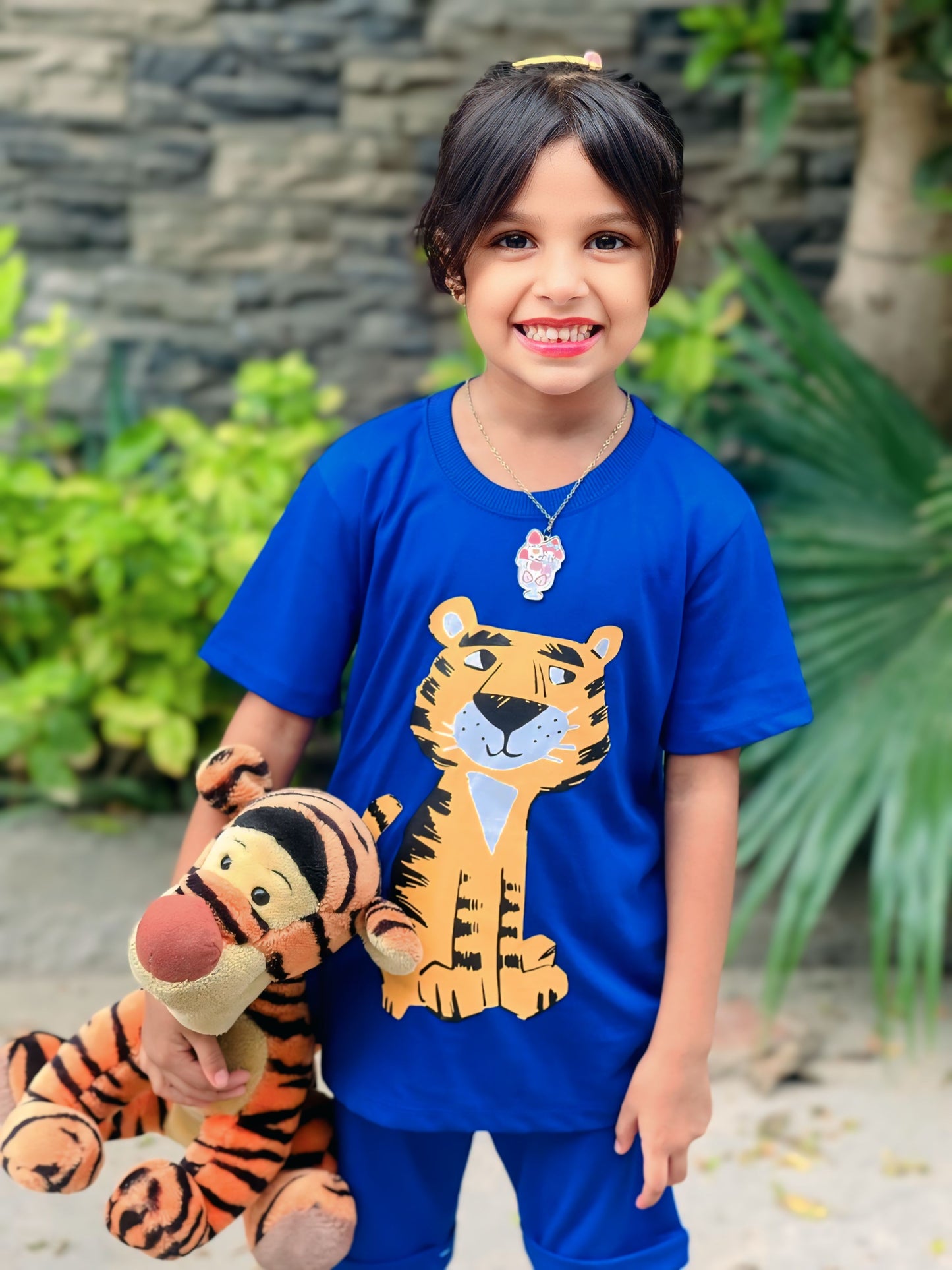 Tiger Print Unisex Tee Blue Colour Printed T Shirts Kids 100% Cotton Tees OR Shorts