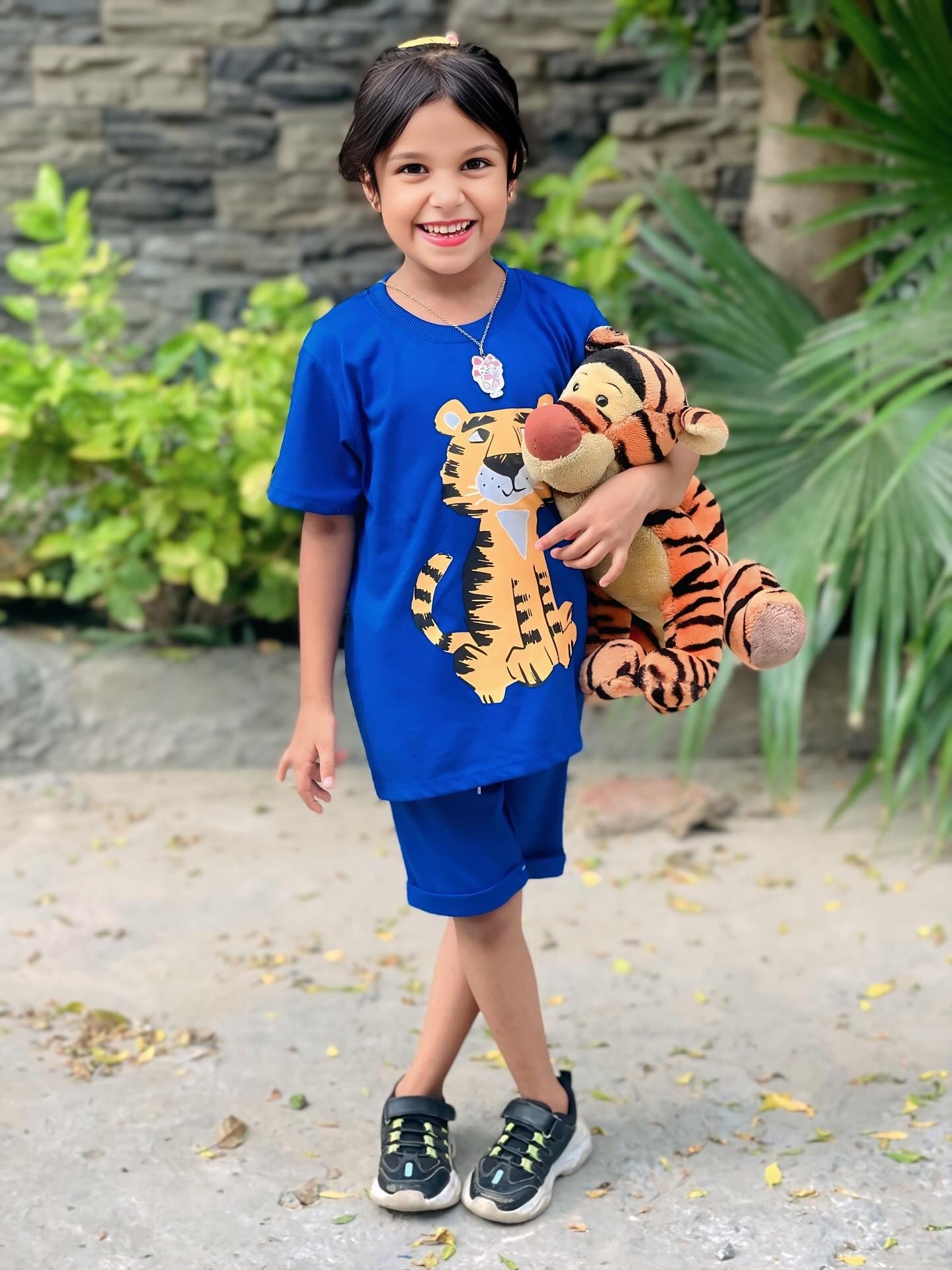 Tiger Print Unisex Tee Blue Colour Printed T Shirts Kids 100% Cotton Tees OR Shorts