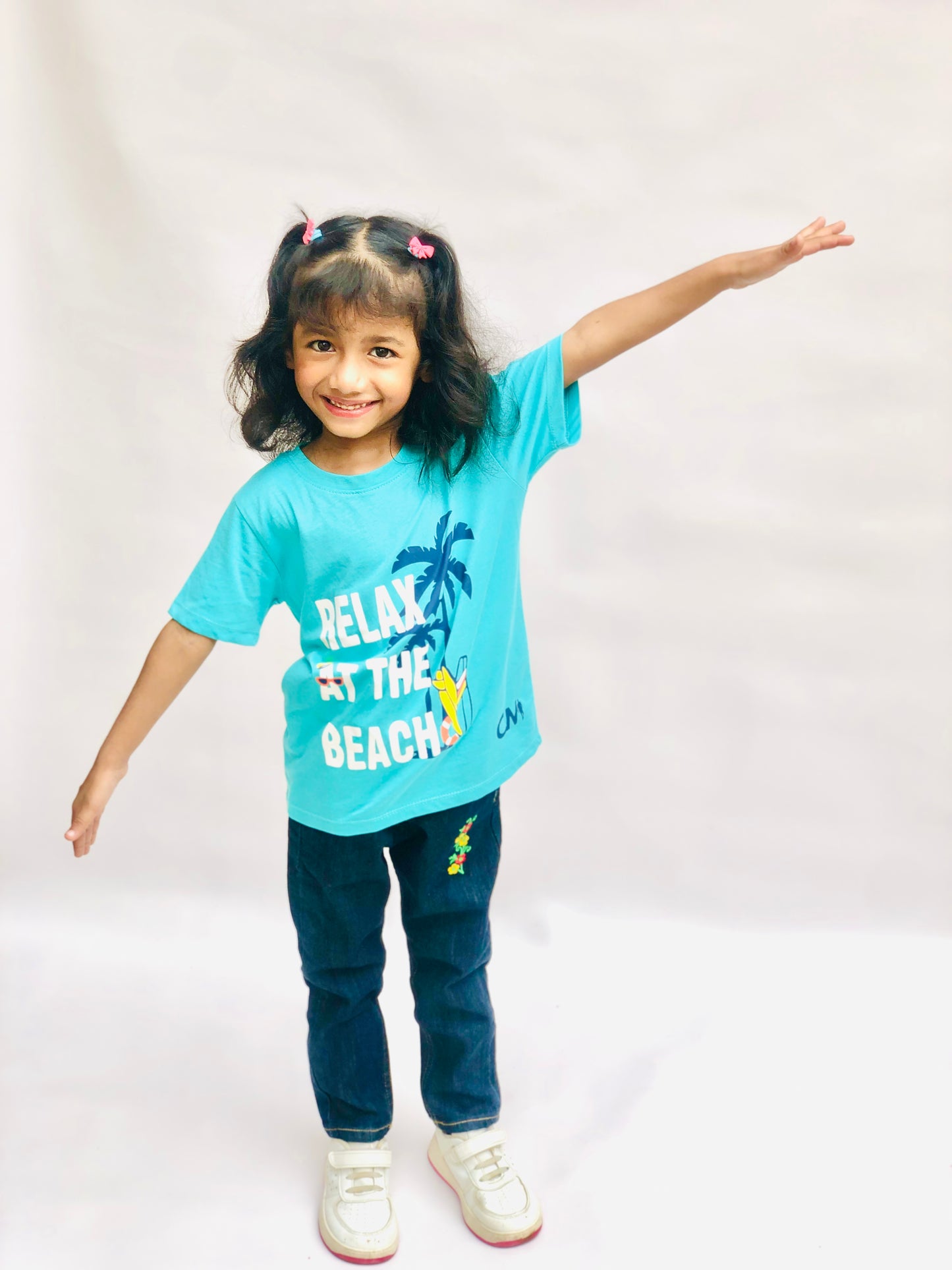 Relax at the Beach Unisex Tee Teal Colour Printed T Shirts Kids 100% Cotton Tees