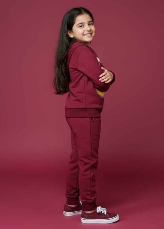 Maroon Hoodie with Trouser Winter Wear for Kids Super Soft & Warm Girls Hoodies Hearts Printed
