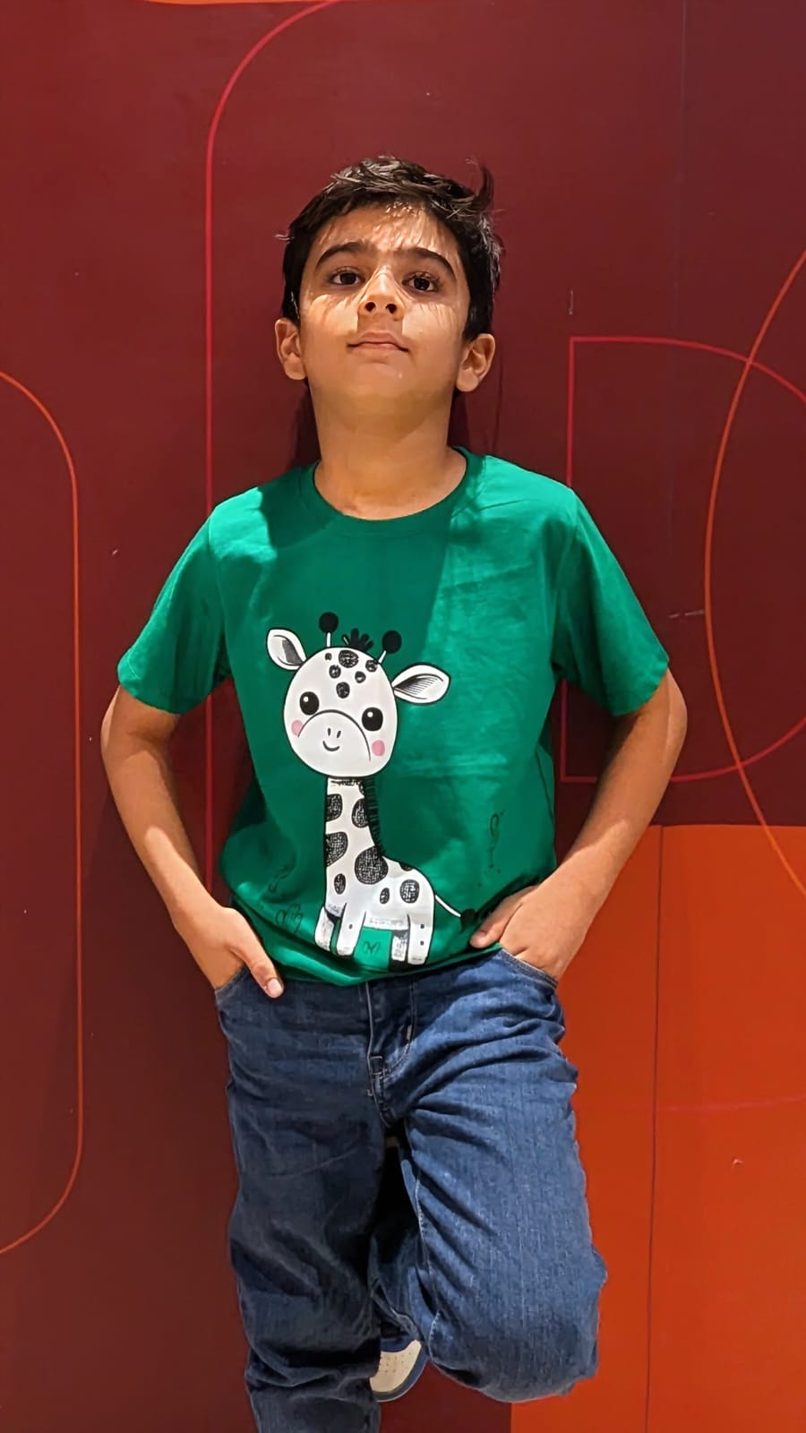 Cute Giraffe Print Tee Green Colour Printed T Shirts Kids 100% Cotton Tees