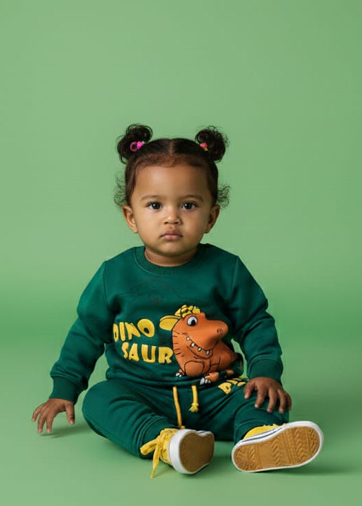 Green Dinosaur Sweatshirt with Trouser Set Winter Wear for Kids Super Soft & Warm Boys & Girls