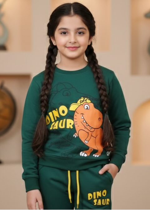 Green Dinosaur Sweatshirt with Trouser Set Winter Wear for Kids Super Soft & Warm Boys & Girls