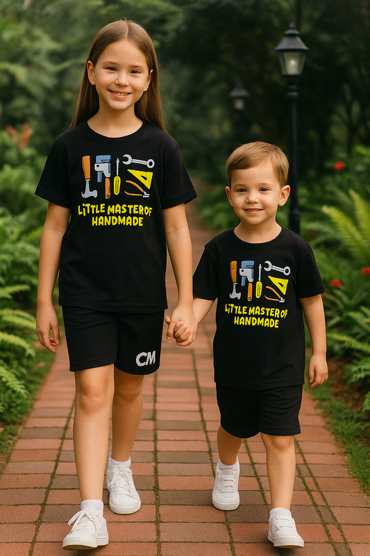 Little Master of Handmade Unisex Tee Black Colour Printed T Shirts Kids 100% Cotton Tees