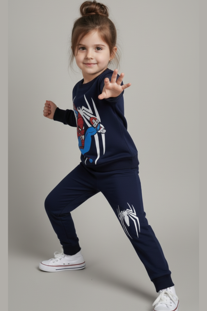 Spiderman Navy Fleece Sweatshirt with Trouser Set Winter Wear for Kids Super Soft & Warm Boys & Girls