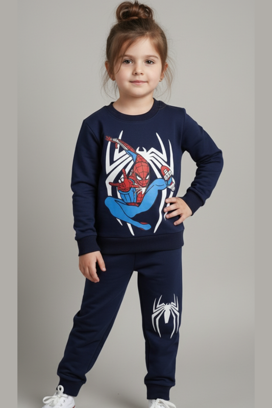 Spiderman Navy Fleece Sweatshirt with Trouser Set Winter Wear for Kids Super Soft & Warm Boys & Girls