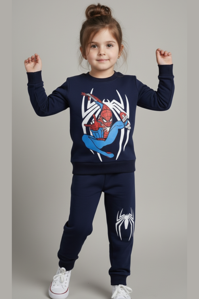 Spiderman Navy Fleece Sweatshirt with Trouser Set Winter Wear for Kids Super Soft & Warm Boys & Girls