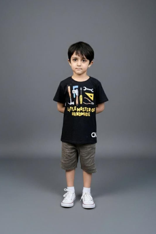 Little Master of Handmade Unisex Tee Black Colour Printed T Shirts Kids 100% Cotton Tees