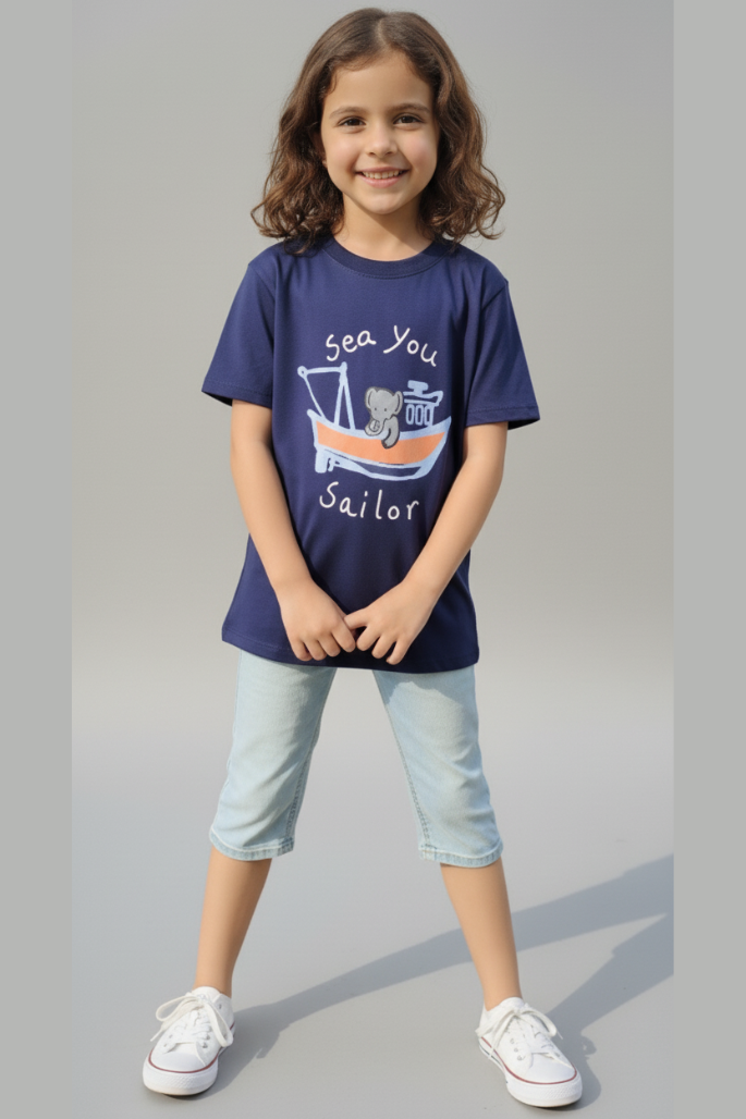 Sea You Sailor Navy Colour Tee Kids 100% Cotton T Shirts